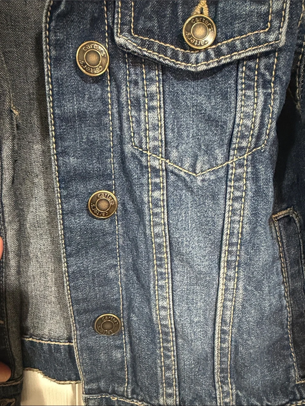 Girls' size 7 Dark Blue Denim Jacket with Button Front from Carter's